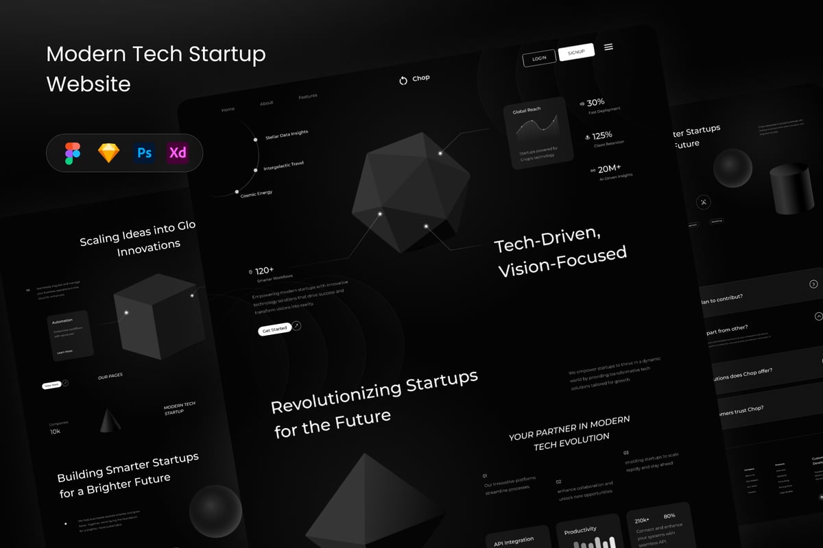 现代科技创业网站UI模板 (FIG,PSD,SKETCH,XD)