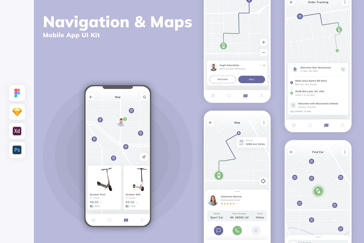 导航和地图移动应用APP UI KIT (SKETCH,FIG,XD,PSD)