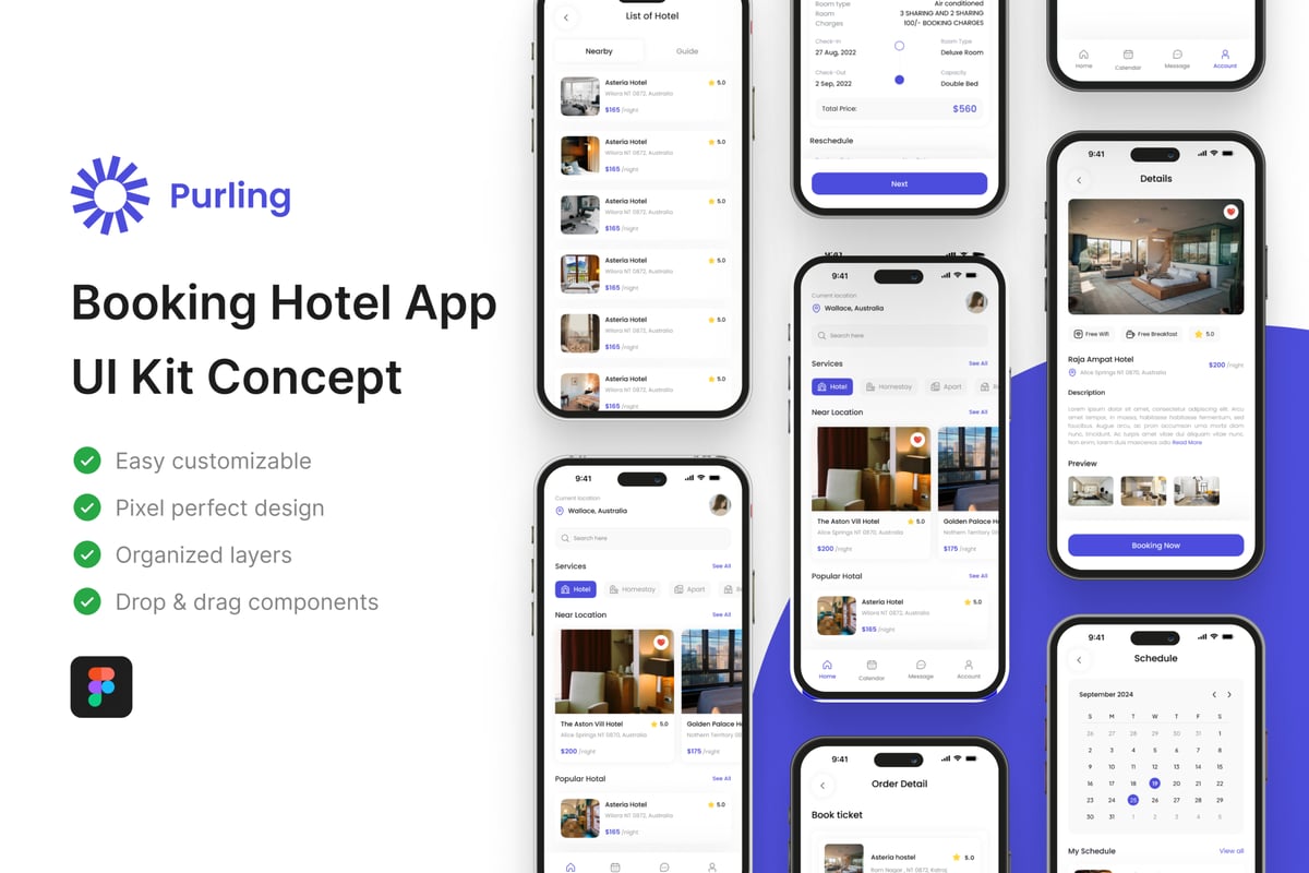 预订酒店移动应用 APP UI KIT (FIG)
