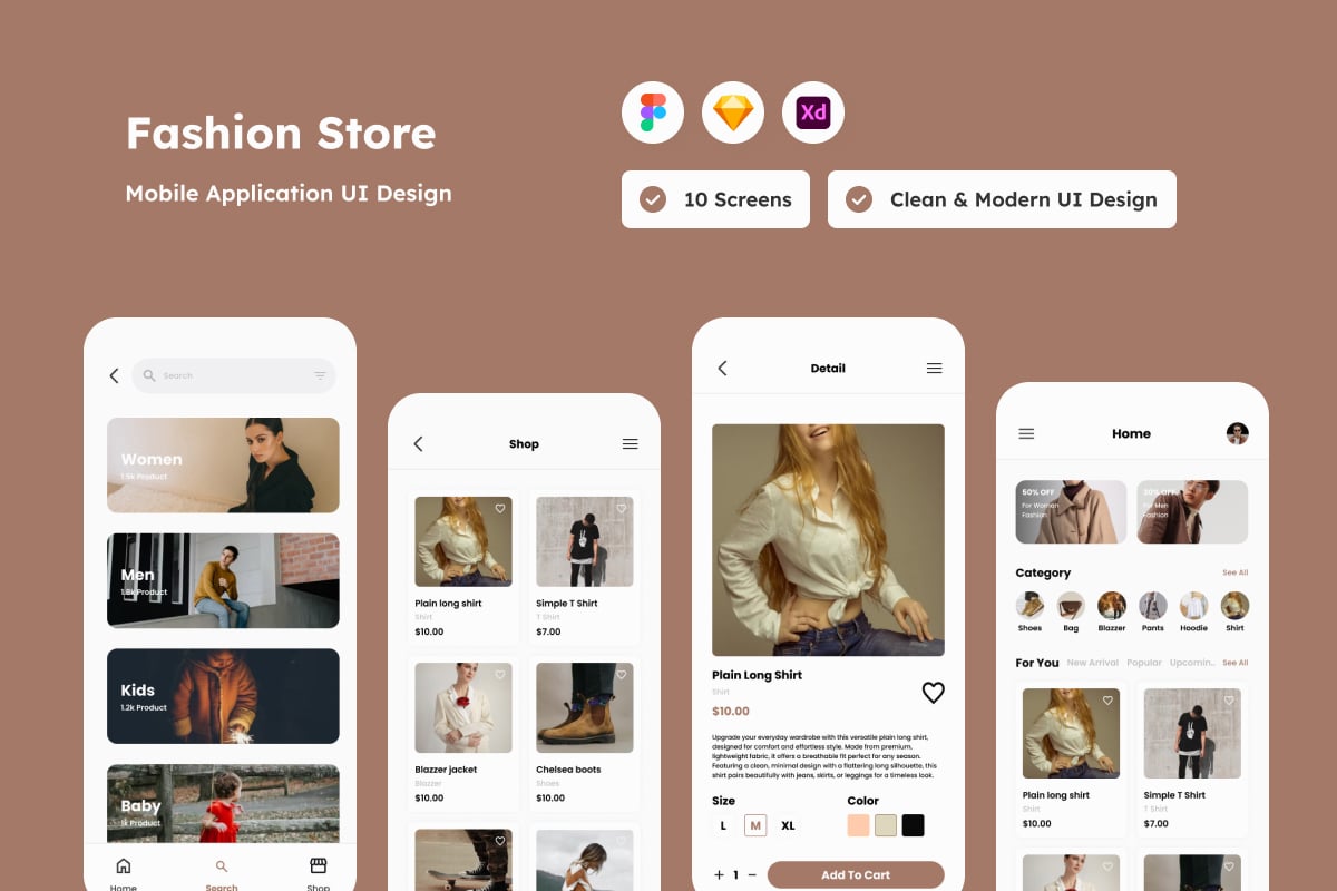 时尚商店移动应用APP UI KIT (FIG,SKETCH,XD)