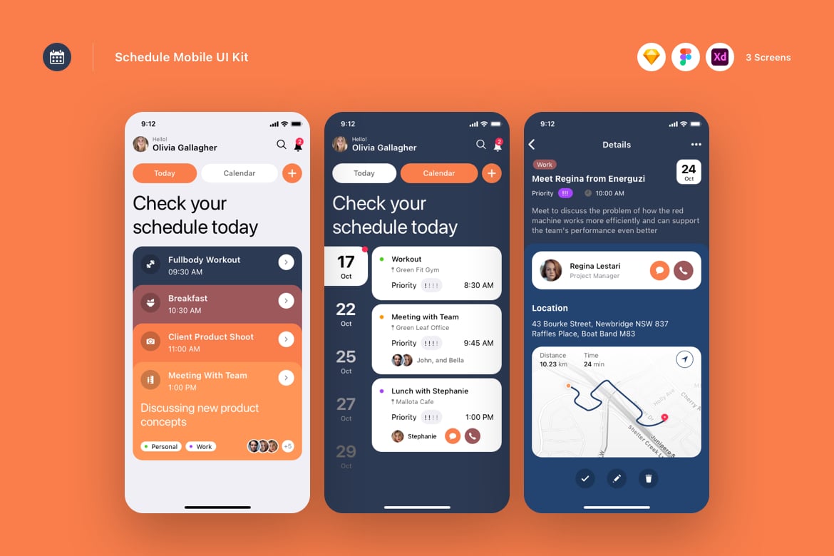 日程移动 UI 工具包 APP UI KIT (SKETCH,FIG,XD)