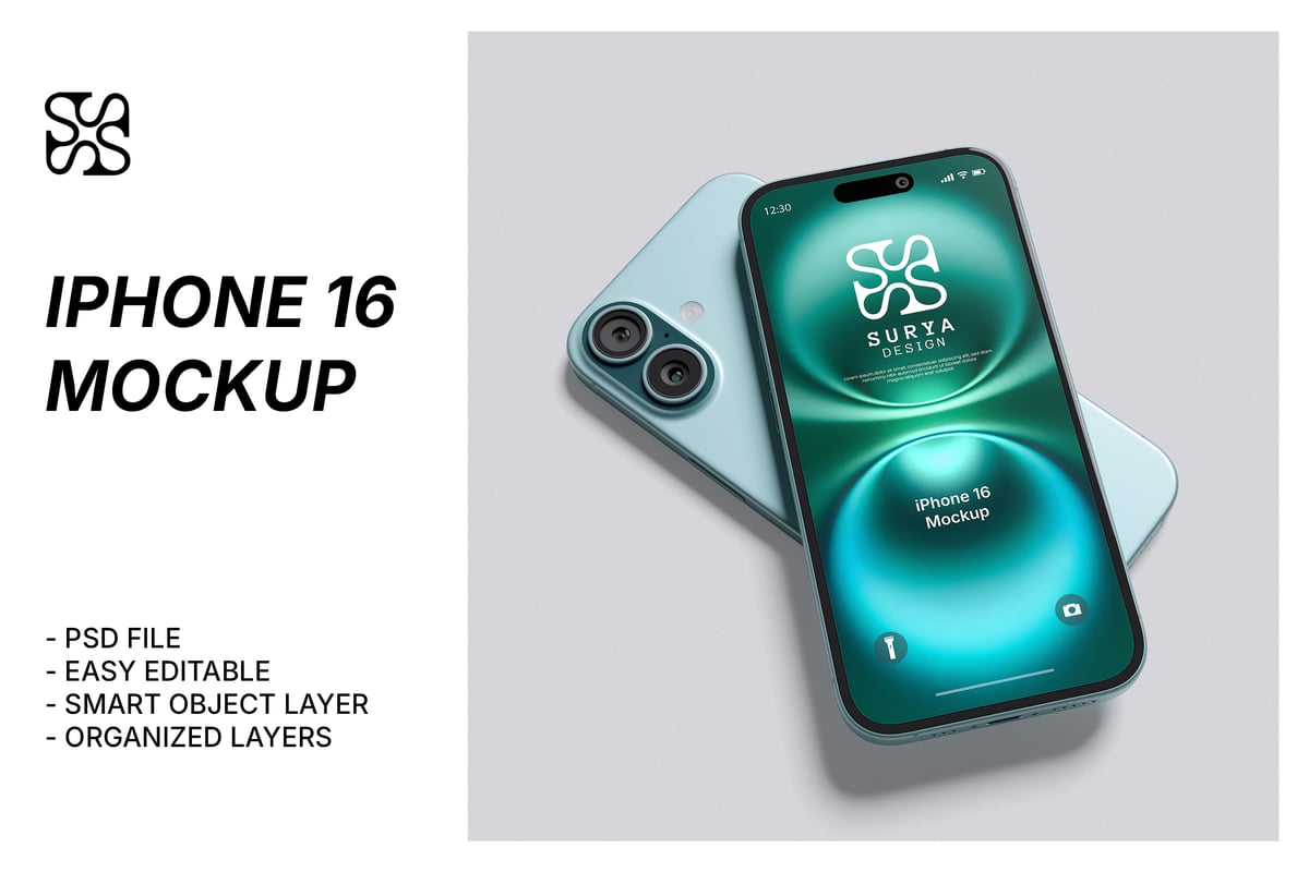 iPhone 16 手机样机 (PSD,PDF)