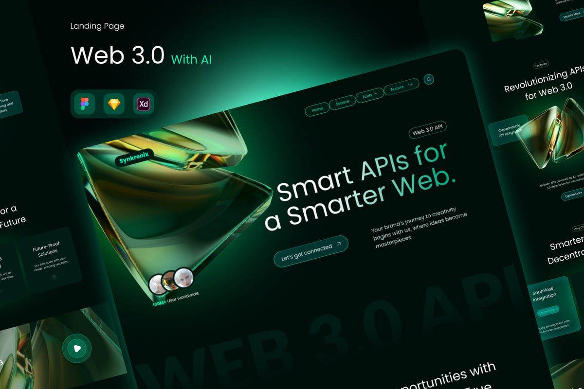 具有 AI 着陆页面的 Web 3.0 UI模板 (FIG,SKETCH,XD)