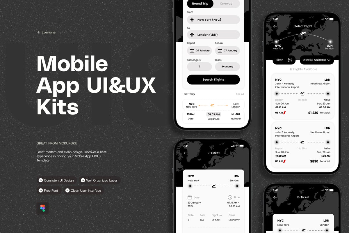 预订航班 - 移动应用APP UI KIT (FIG)