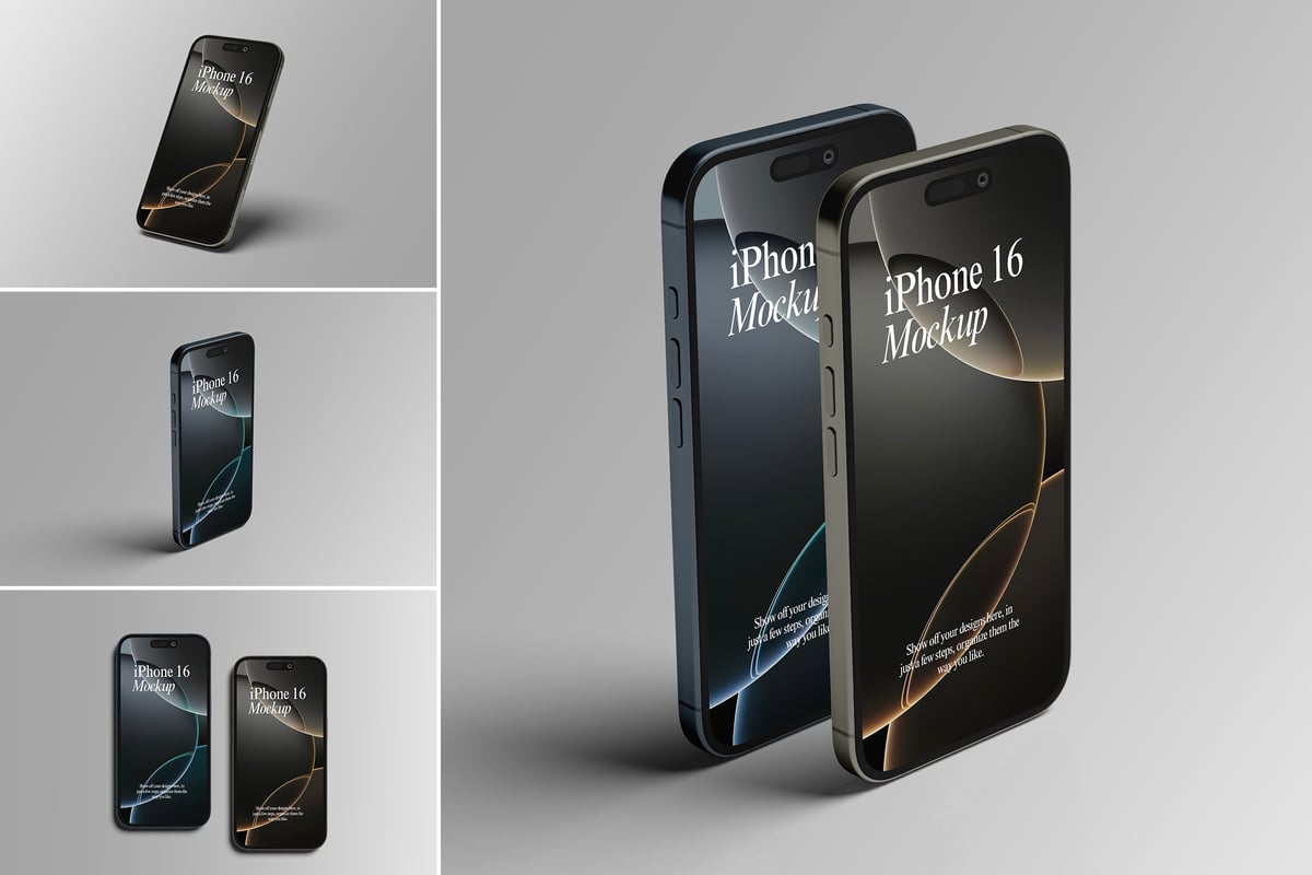 iPhone 16 手机屏幕样机 (PSD,PDF)