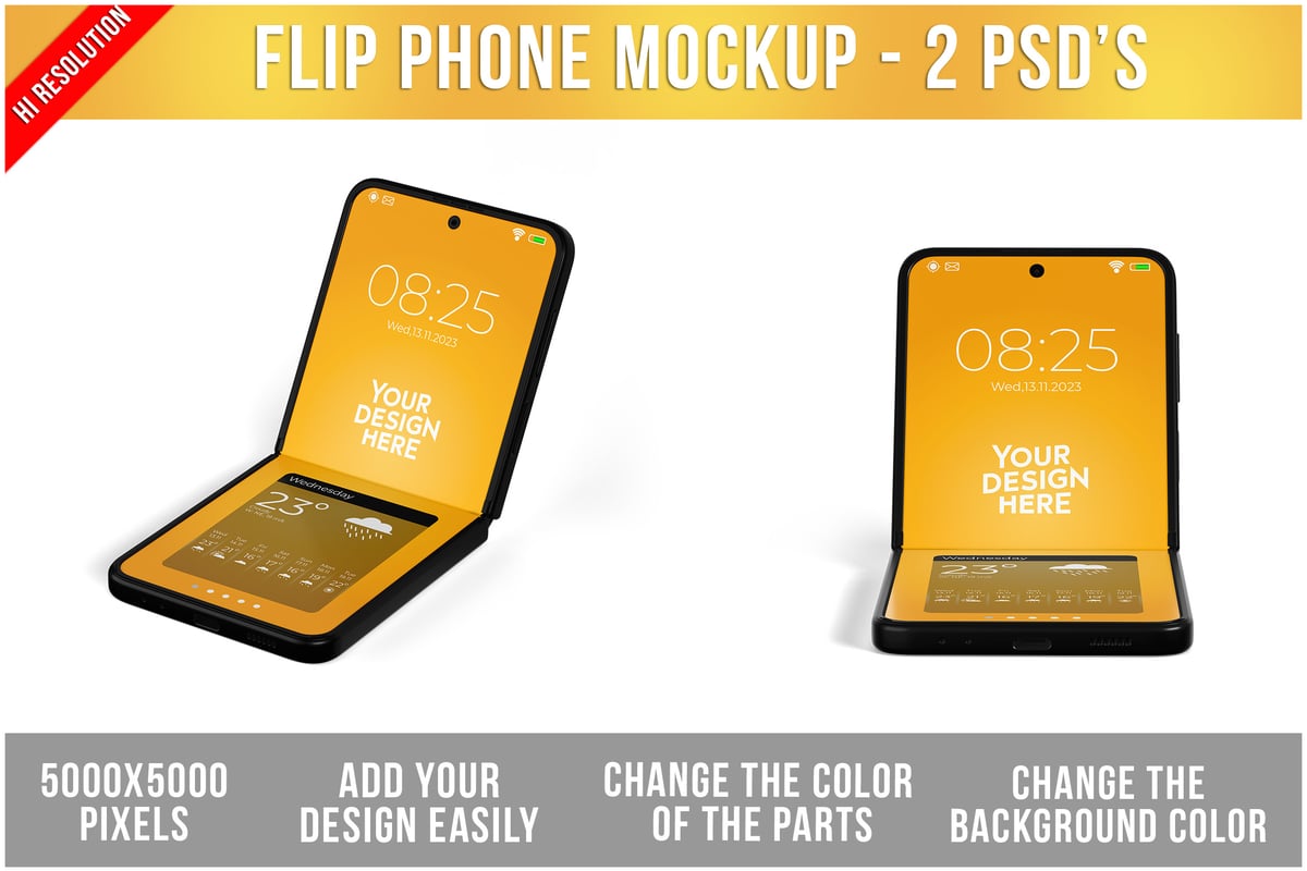 可折叠翻盖手机样机 (PSD)