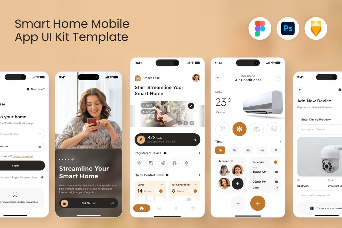 智能家居自动化移动应用APP UI KIT (FIG,PSD,SKETCH)