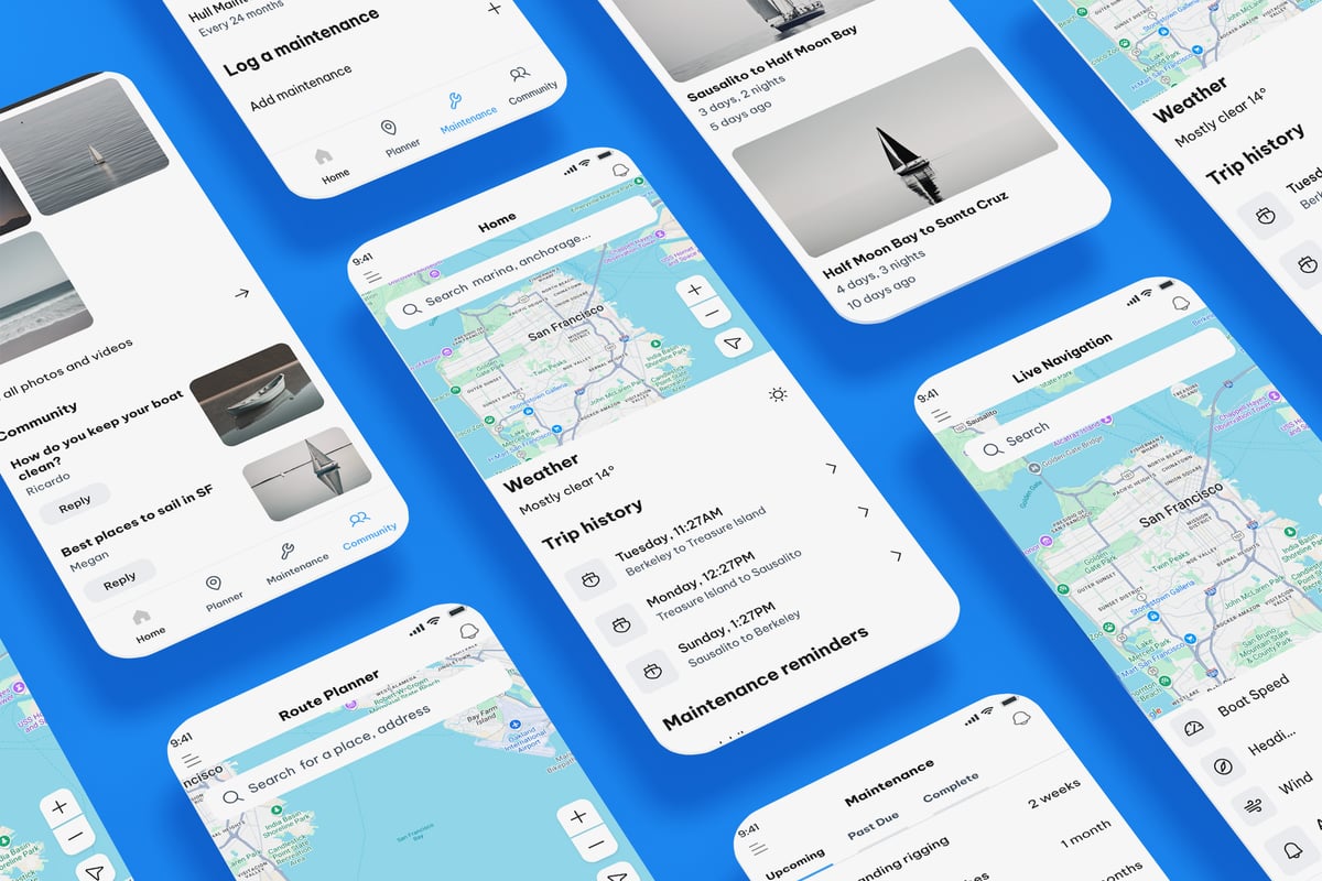 帆船和航海游艇导航应用APP UI KIT (fig,PSD,Sketch,XD,SVG)