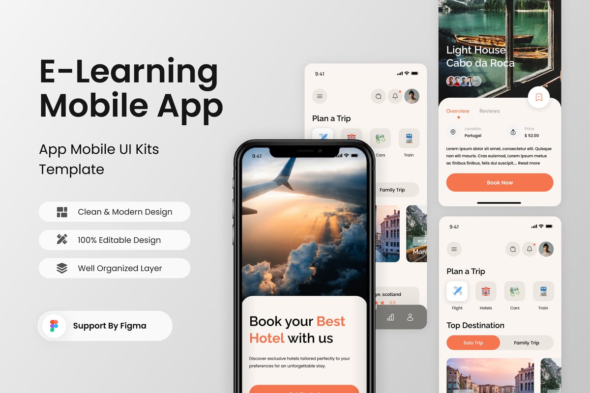 旅行预订移动应用APP UI KIT (FIG)