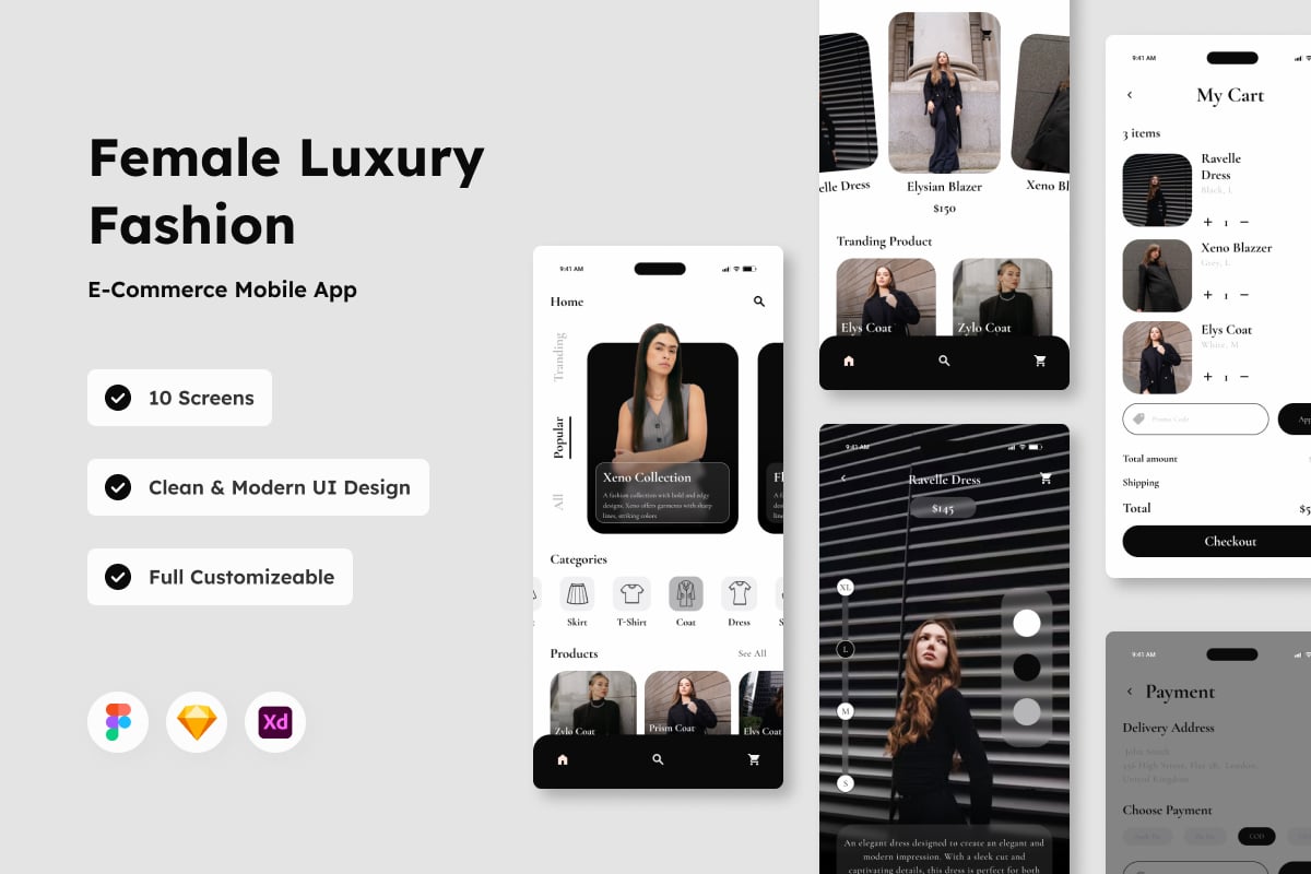 时尚电子商务移动应用APP UI KIT (FIG,SKETCH,XD)