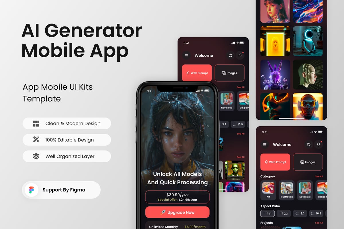 ImageCraft - AI 生成器移动应用APP UI KIT (FIG)