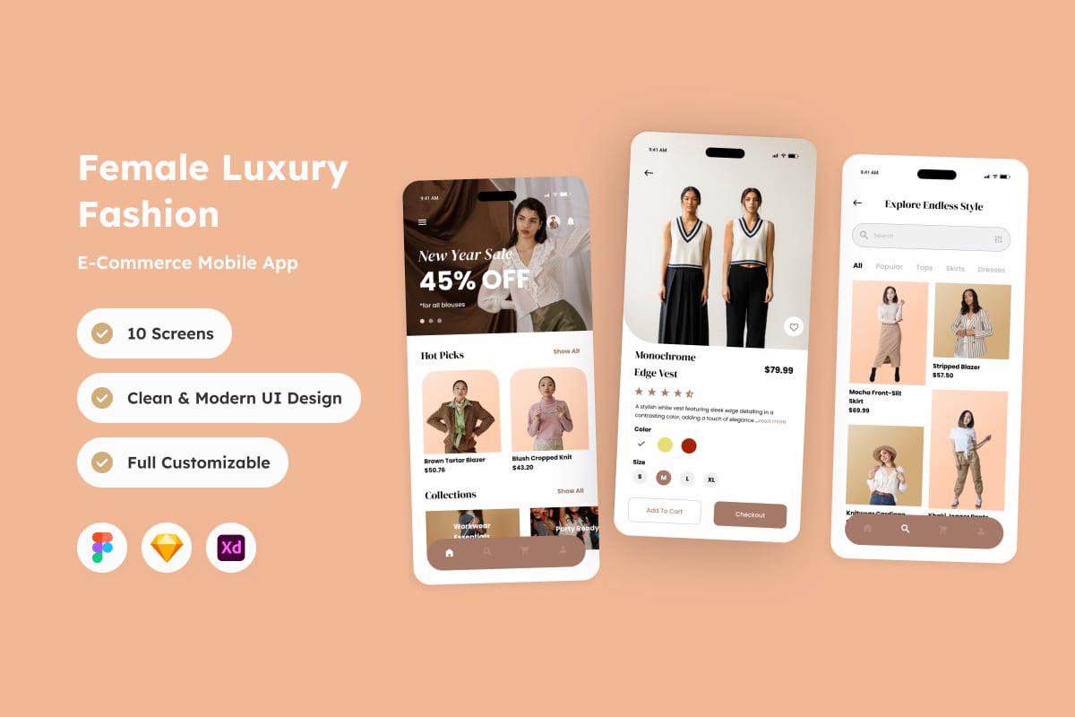 奢华时尚电子商务移动应用APP UI KIT (FIG,SKETCH,XD)