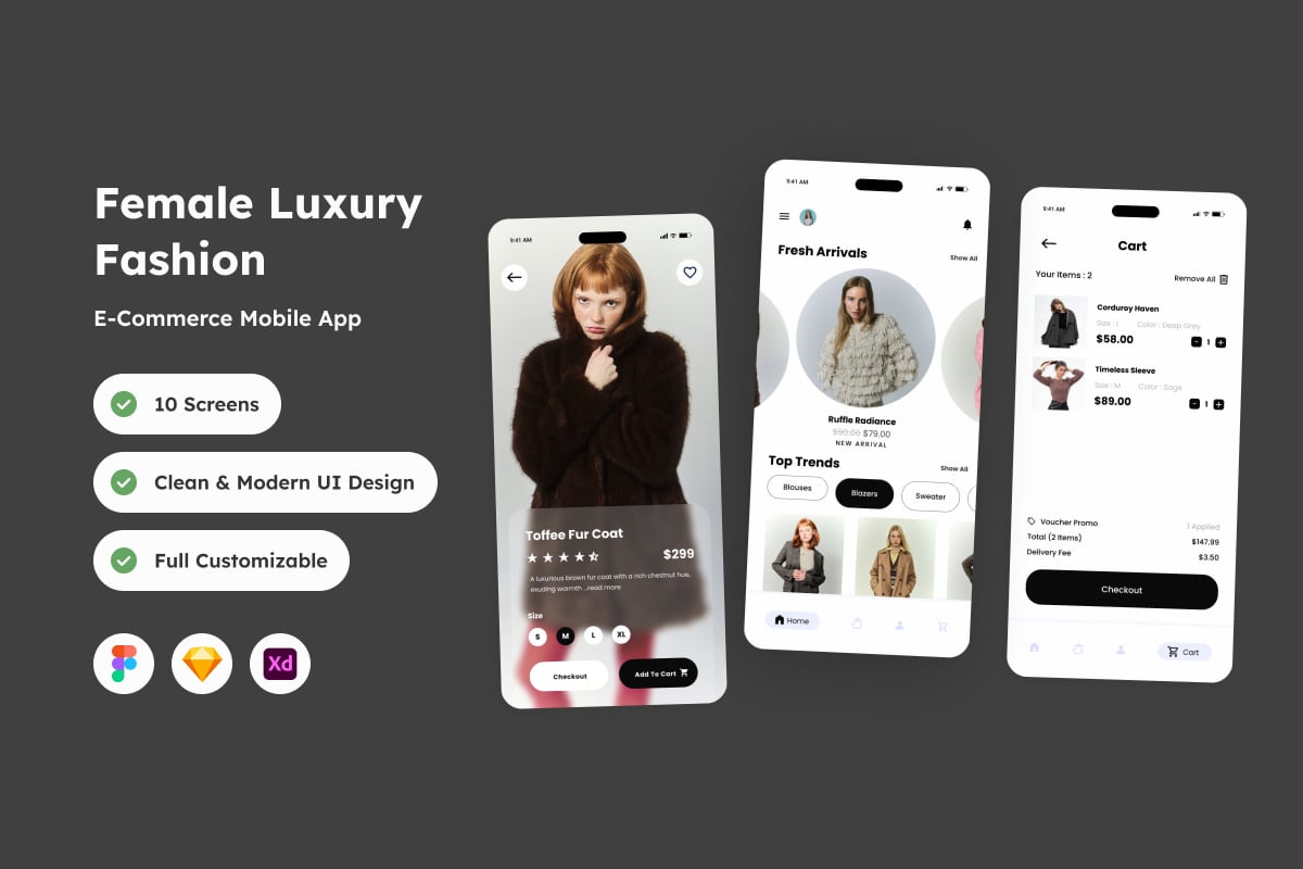 奢侈品时尚电子商务移动应用APP UI KIT (FIG,SKETCH,XD)