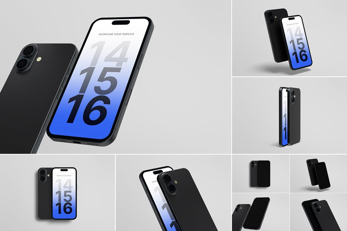 iPhone 16 手机样机 (PSD,PDF)
