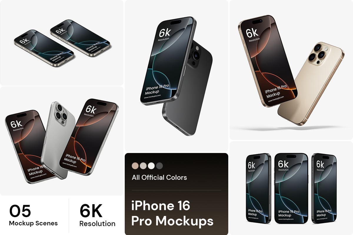 iPhone 16 Pro 手机样机 (PNG,PSD)
