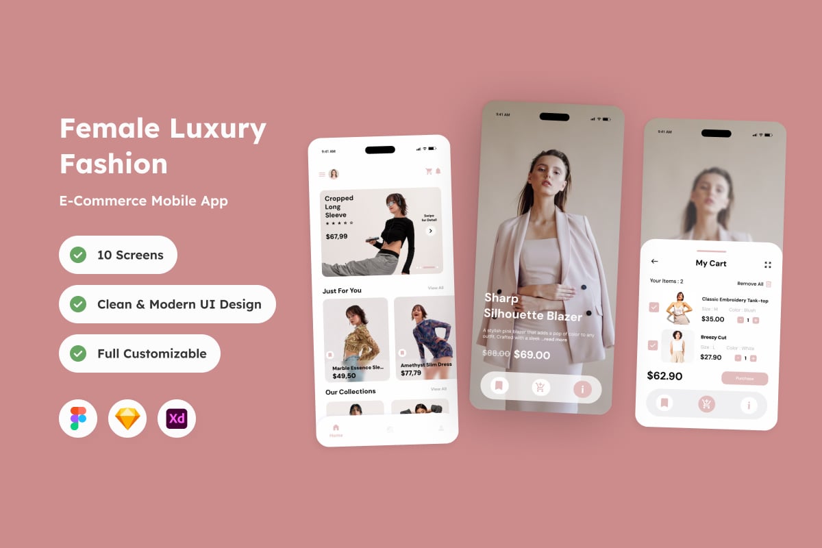 奢侈品时尚电子商务移动应用APP UI KIT (FIG,SKETCH,XD)