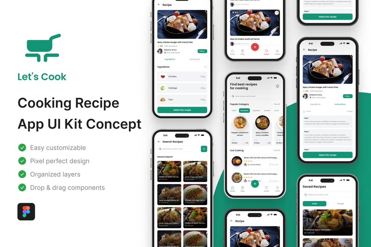 烹饪食谱应用APP UI KIT (FIG)