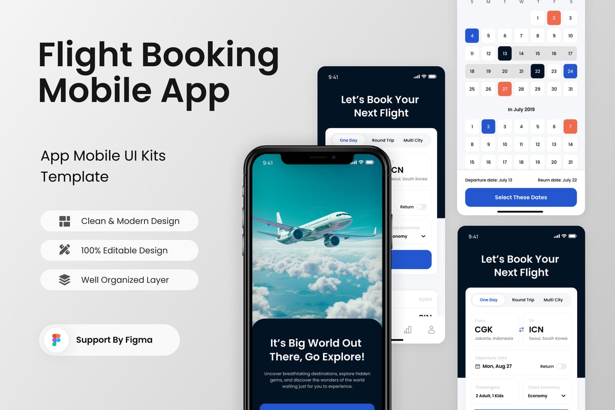 航班预订移动应用APP UI KIT (FIG)