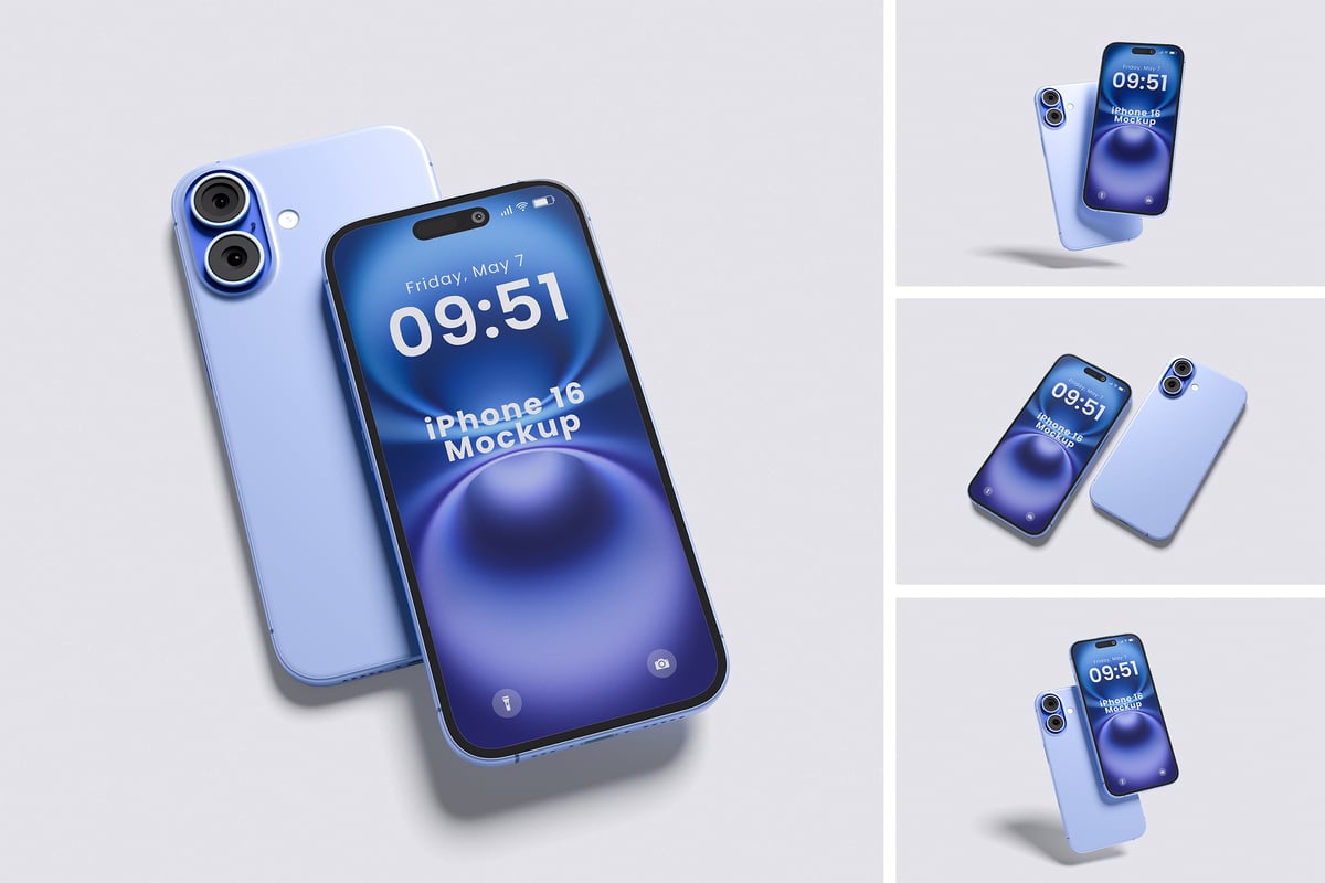iPhone 16 手机样机 (PSD,PDF)