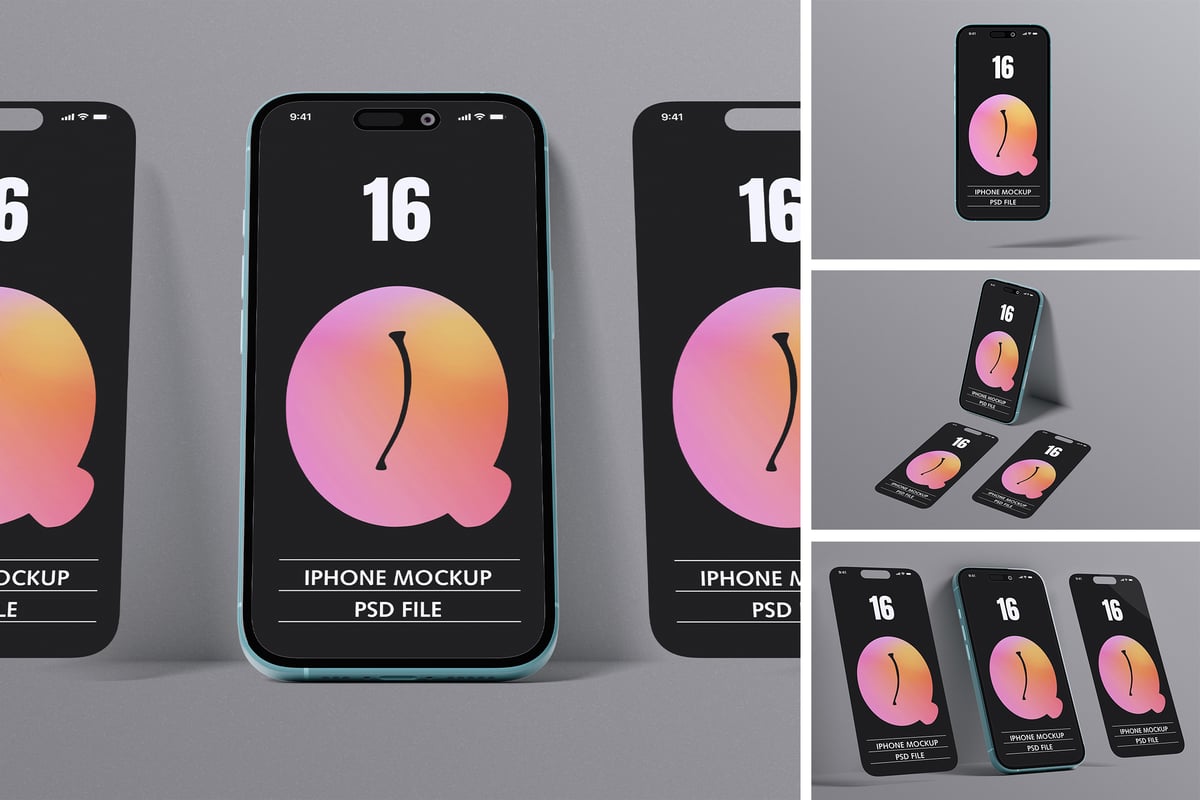 iPhone 16 手机样机 (PSD,PDF)