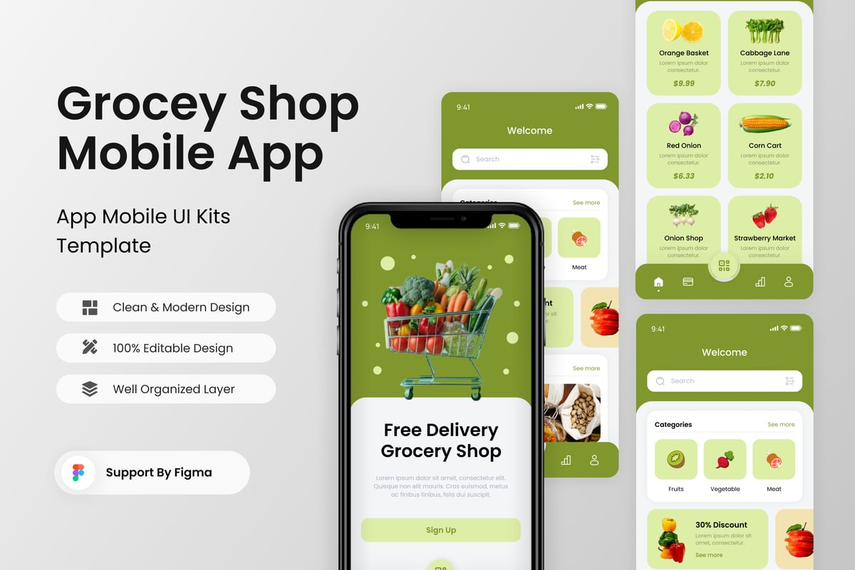 生鲜杂货店移动应用APP UI KIT (FIG)