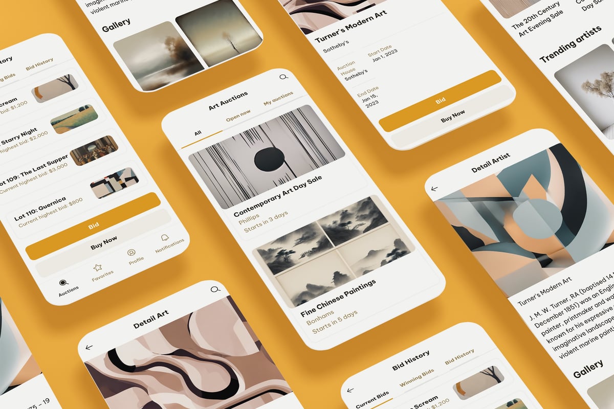 艺术品拍卖、招标行、投标市场应用APP UI KIT (FIG,SKETCH,SVG,XD,PSD)