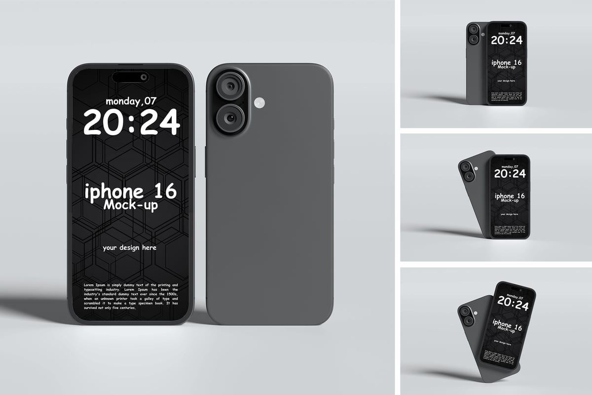 iPhone 16 手机样机 (PSD,PDF)