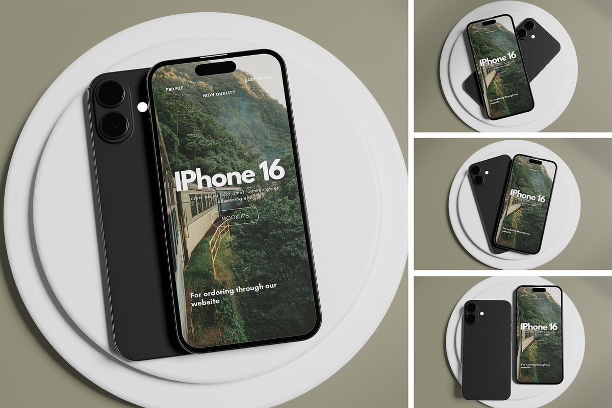 iPhone 16 手机样机 (PSD,PDF)