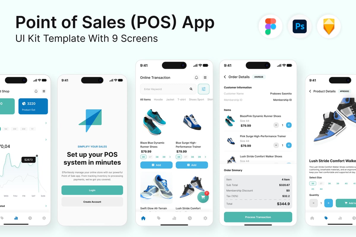 销售点POS应用APP UI KIT (FIG,PSD,SKETCH)