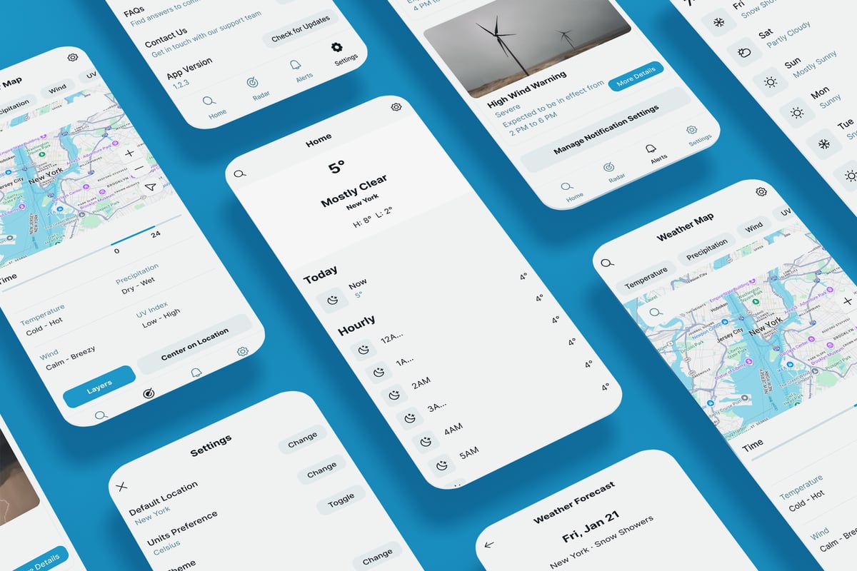 天气预报、警报、地图和气候统计应用APP UI KIT (FIG,PSD,SKETCH,SVG,XD)