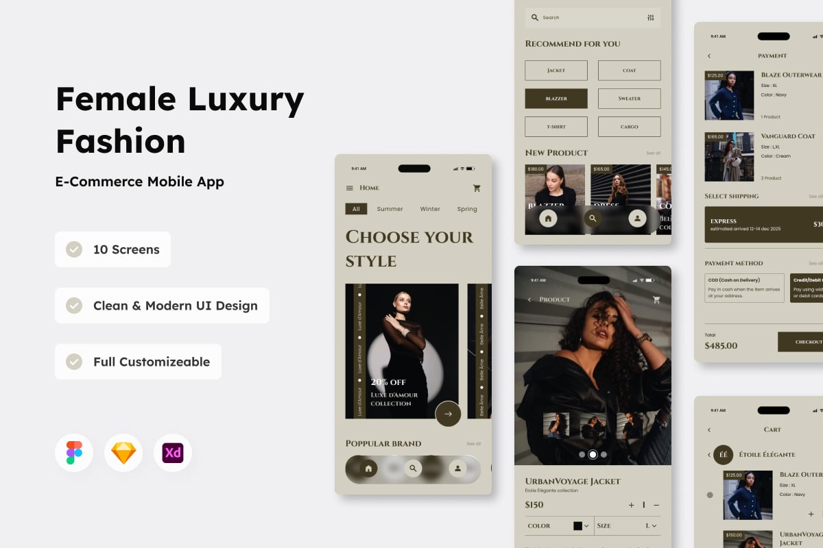 时尚电子商务移动应用APP UI KIT (FIG,SKETCH,XD)