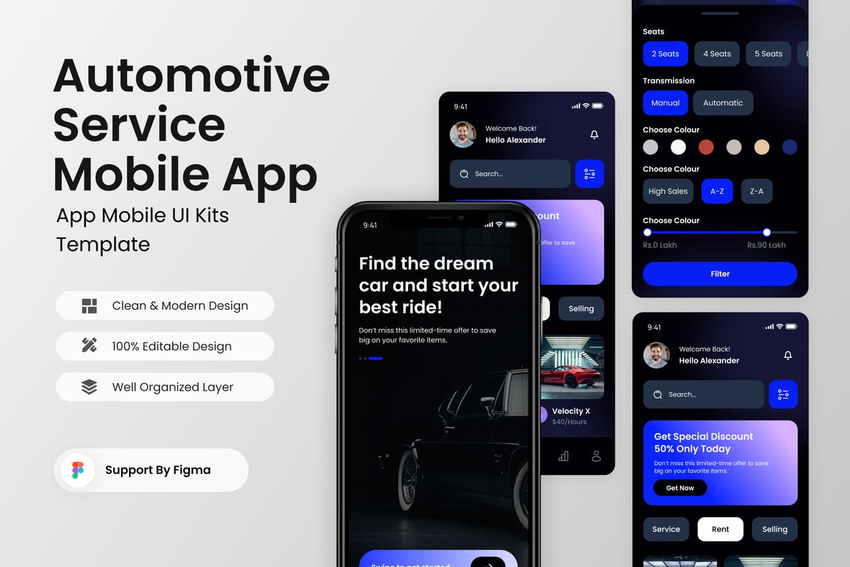 汽车服务移动应用APP UI KIT (FIG)