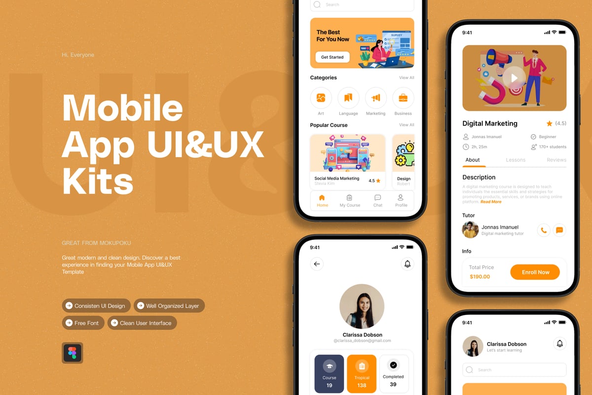 学习应用程序 - 移动应用APP UI KIT (FIG)