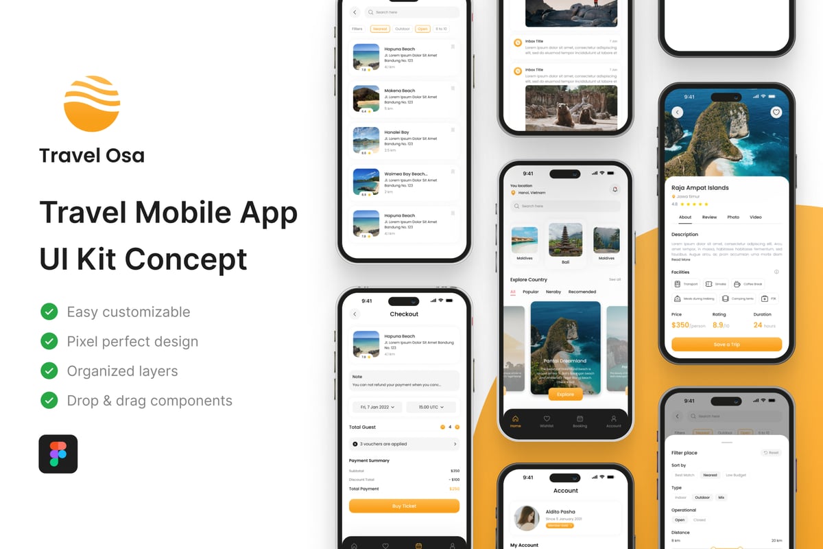 旅行OSA-旅行移动应用程序UI套件APP UI KIT (FIG)