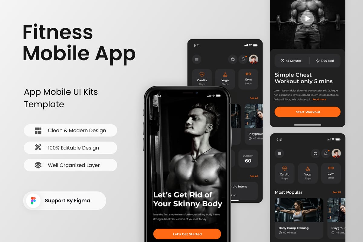 健身移动应用APP UI KIT (FIG)