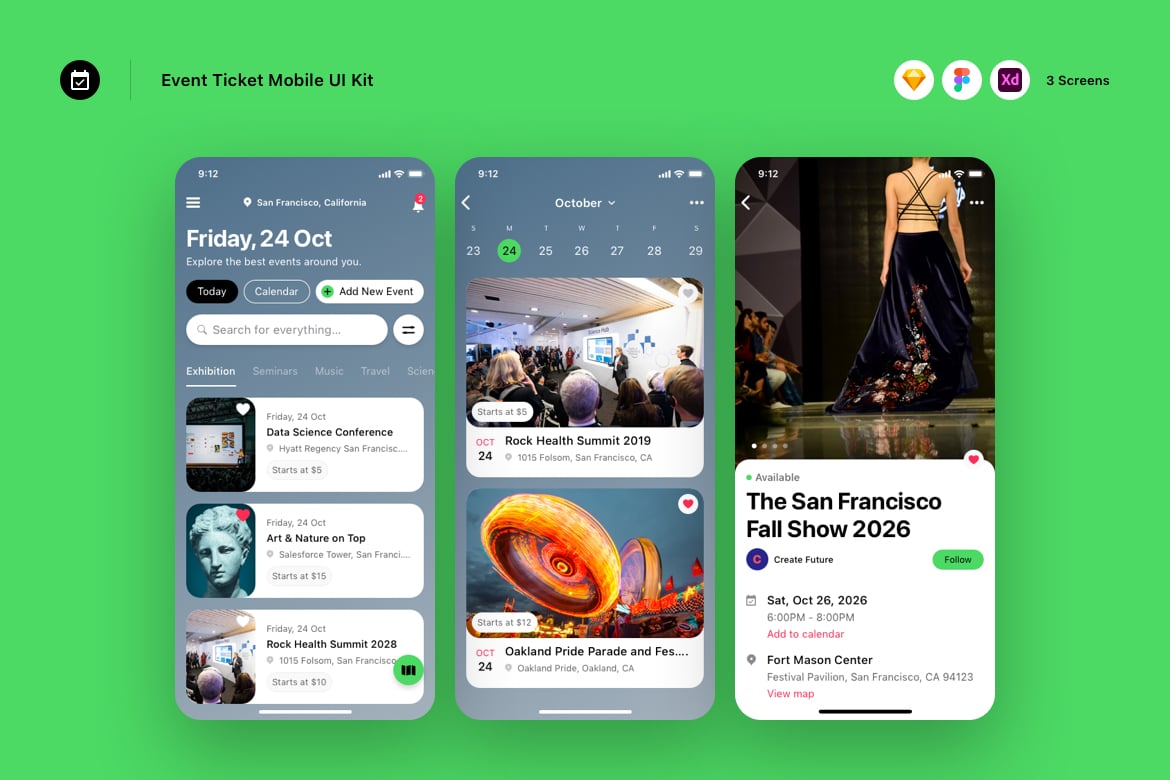 活动门票移动 APP UI KIT (SKETCH,FIG,XD)