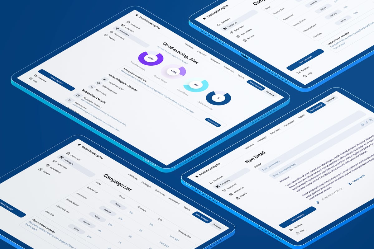 电子邮件营销活动分析仪表板CMS (FIG,XD,SVG,SKETCH,PSD)