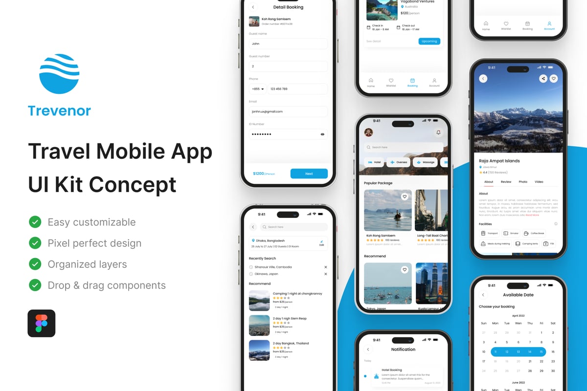 旅行移动应用APP UI KIT (FIG)