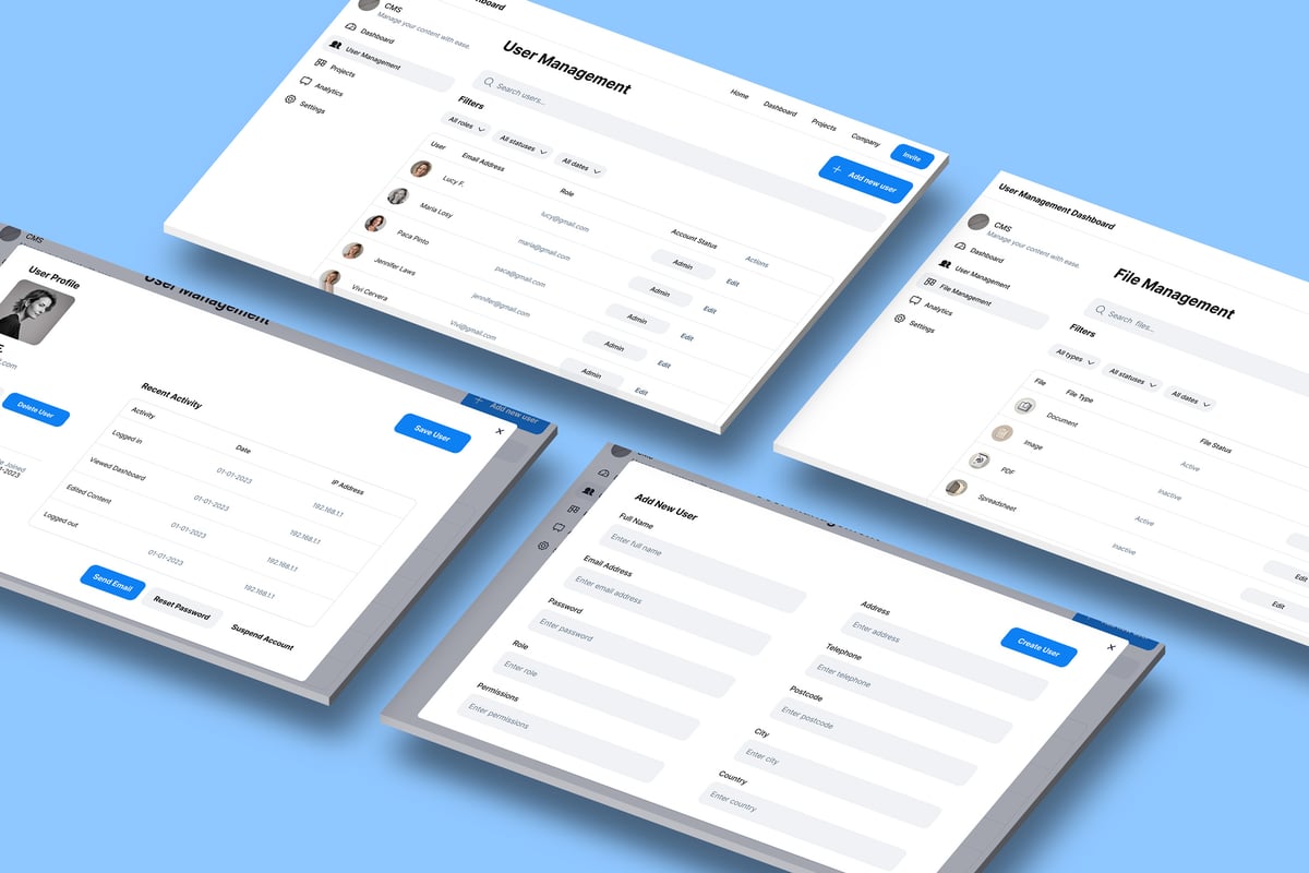 用户管理和管理 CMS 应用APP UI KIT (FIG,SKETCH,PSD,XD,SVG)