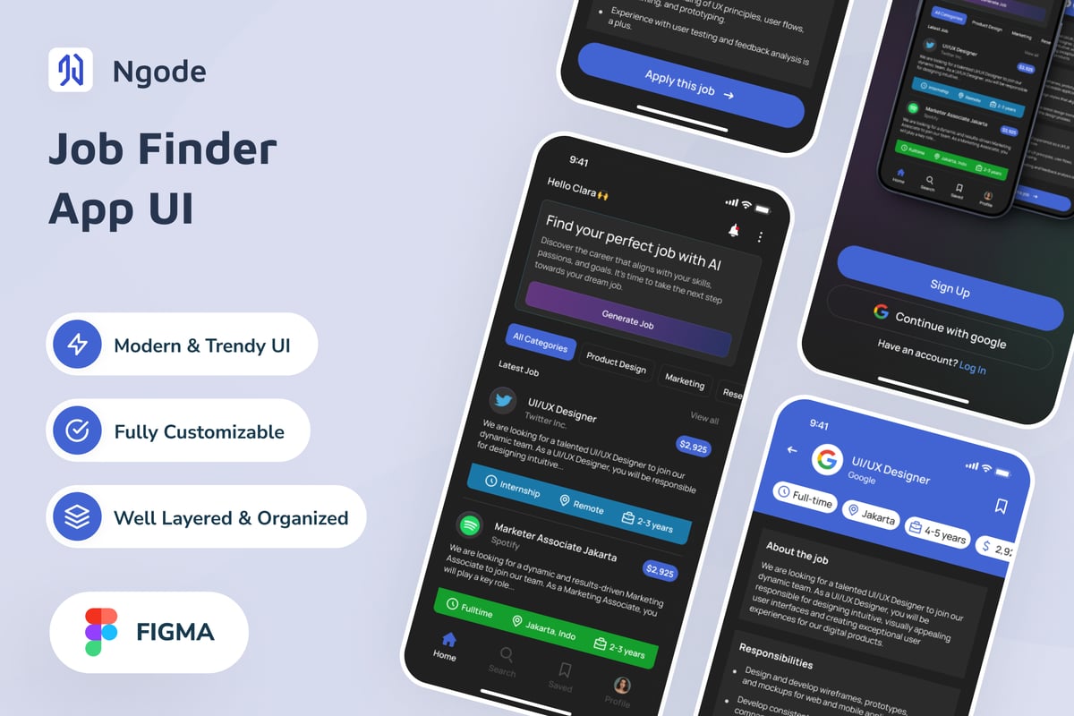 找工作求职应用APP UI KIT (FIG)