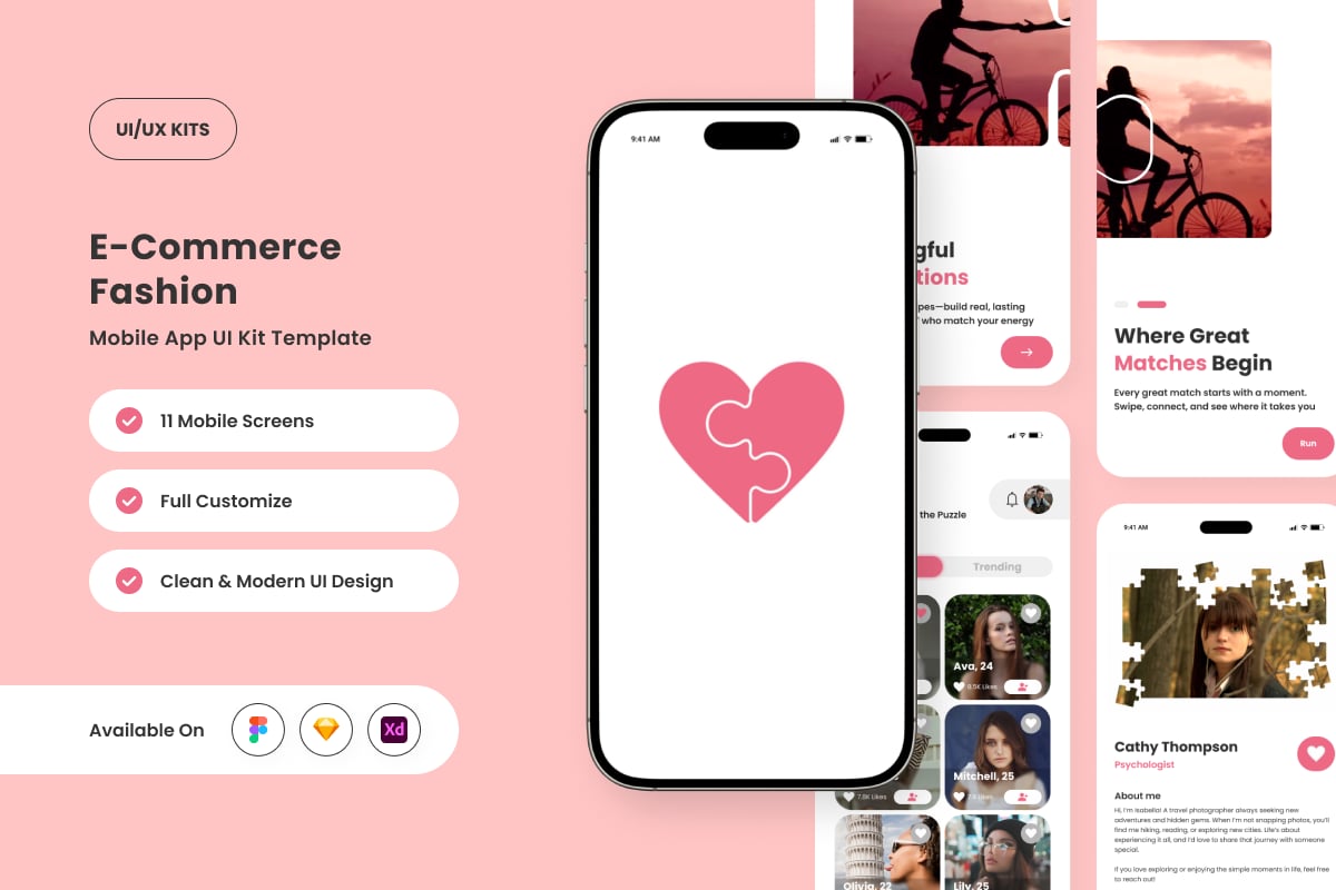 极简和时尚约会应用APP UI KIT (FIG,SKETCH,XD)