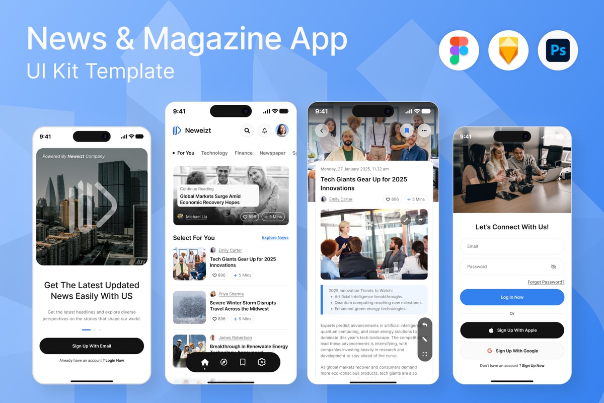 新闻应用APP UI KIT (FIG,PSD,SKETCH)