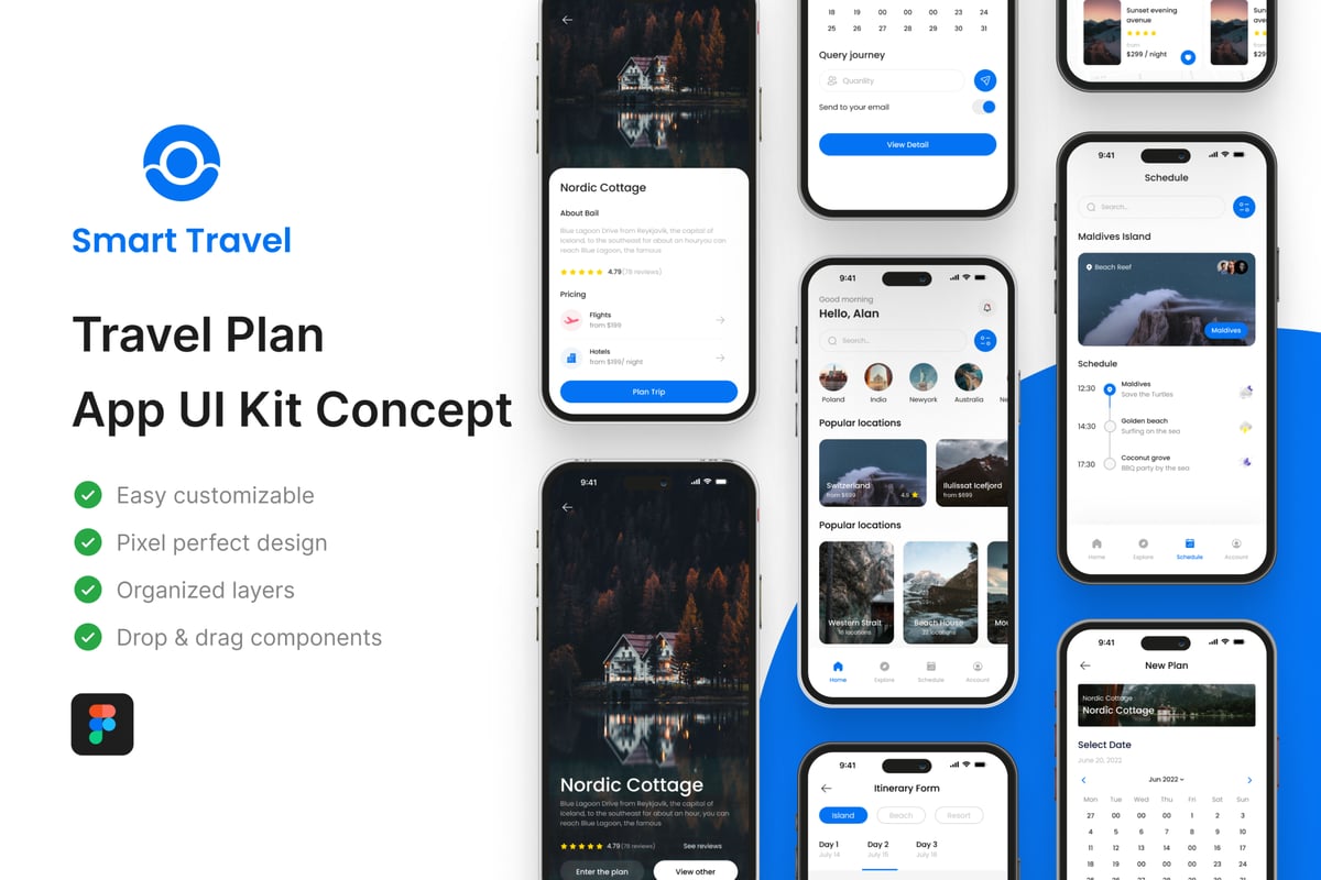 旅行计划移动应用APP UI KIT (FIG)