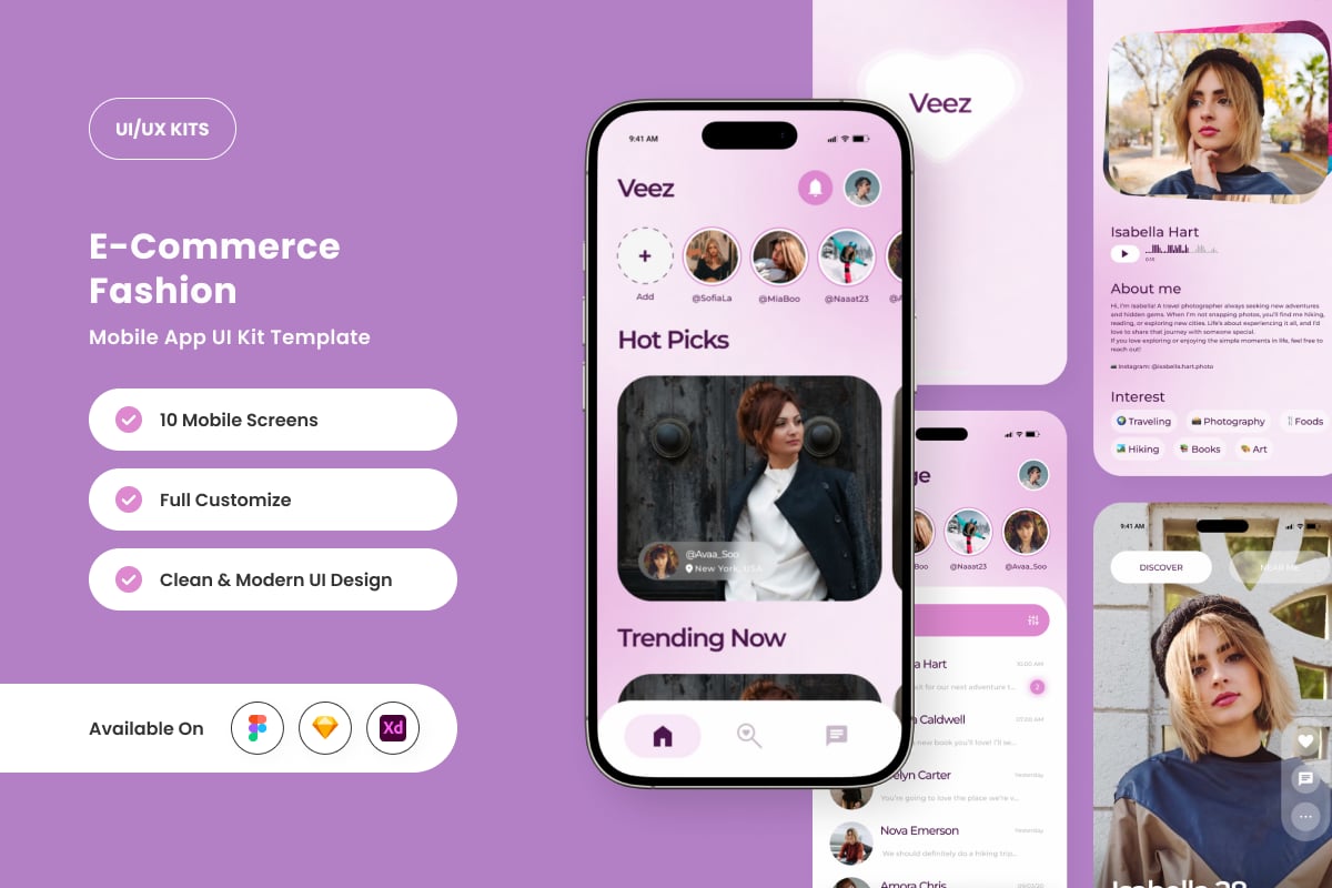 嬉戏而引人入胜的社交约会应用APP UI KIT (FIG,SKETCH,XD)