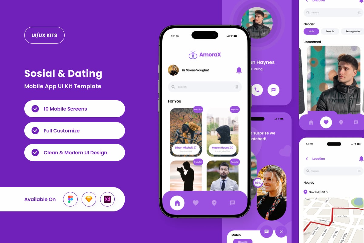 未来派社会与约会应用APP UI KIT (FIG,SKETCH,XD)