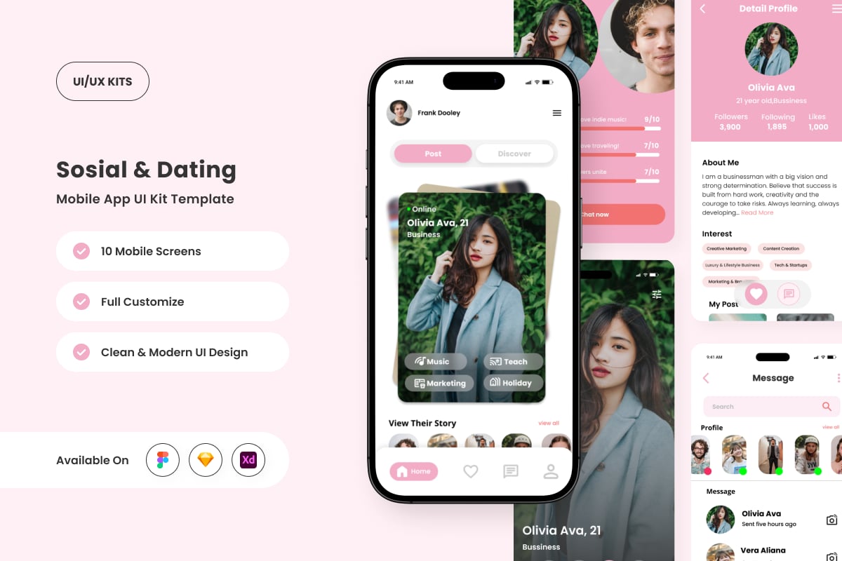 现代社会和约会应用APP UI KIT (FIG,SKETCH,XD)