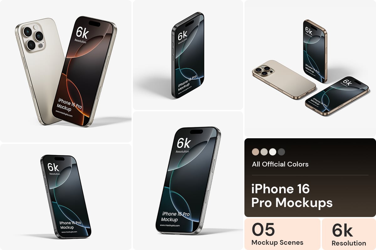 iPhone 16 Pro 手机模型样机 (PSD,PNG)