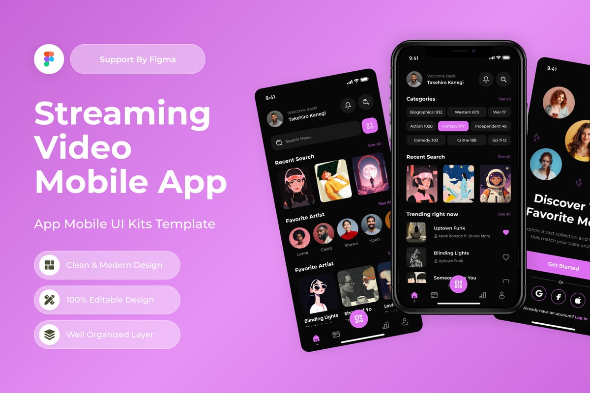 流视频移动应用APP UI KIT (FIG)