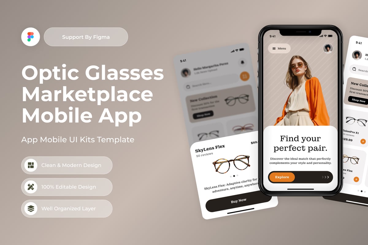 光眼镜市场移动应用APP UI KIT (FIG)
