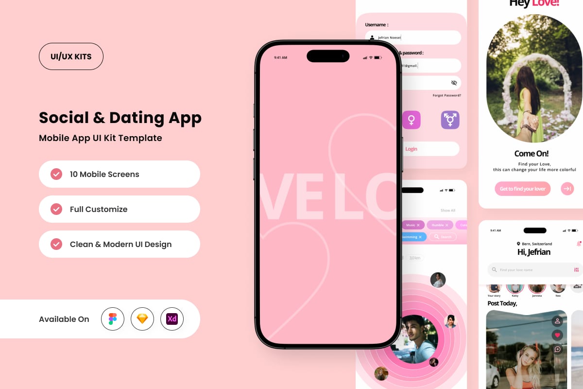 别致的社交与约会应用APP UI KIT (FIG,SKETCH,XD)